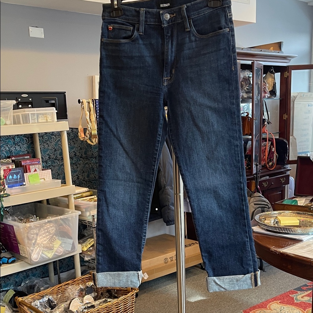 Hudson Blair Mortal Dark Wash Cuffed Skinny Jeans 27 high waist Hips